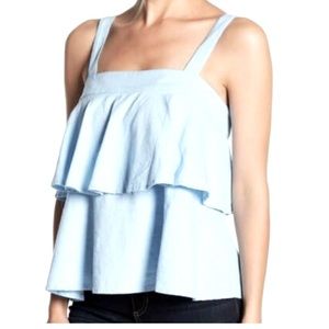 ABOUND Yellow Floral Linen Blend Ruffle Tank Top